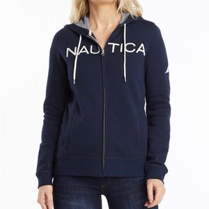 Nautica Women’s Go-to Signature Cotton Full-Zip Logo Hoodie